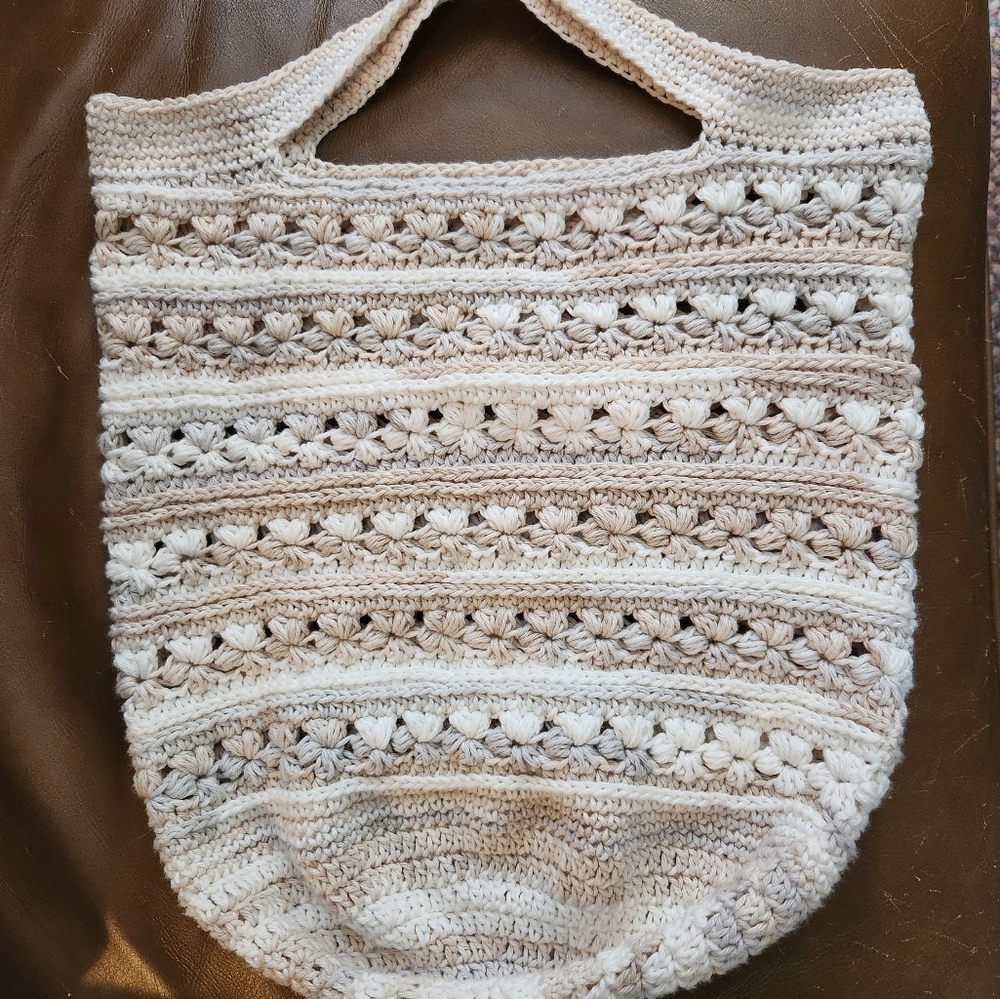 Handmade Shopping Tote Cream and Tan with Intricate Detailing - Picture 11 of 11